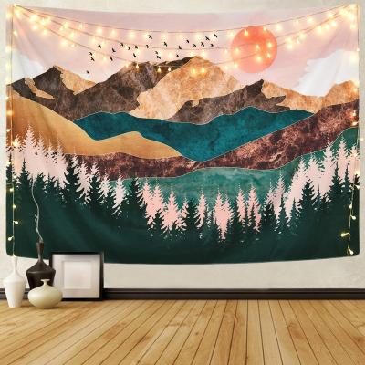 China Fascinating Hollywood Mountain Tapestry Forest Tree Sunset Tapestry Nature Landscape Tapestry Wall Hanging for Room for sale