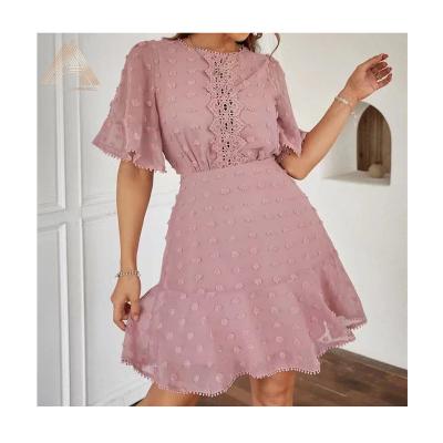 China ALLICA Women's Flare Sleeve Summer Casual Elegant Embroidery Casual Ruffle Mini Bohemian Beach Dress for sale