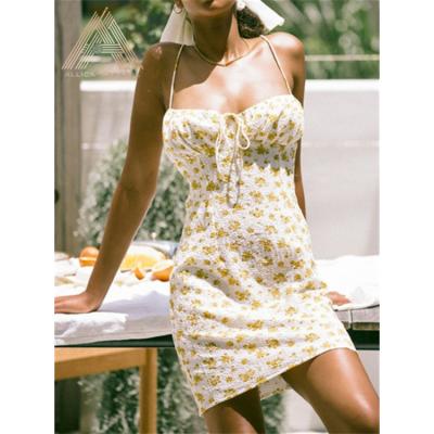 China ALLICA Yellow Soft/Washable/Breathable Sexy Casual For Women And Girls Woven Dress Summer Slip Dress for sale