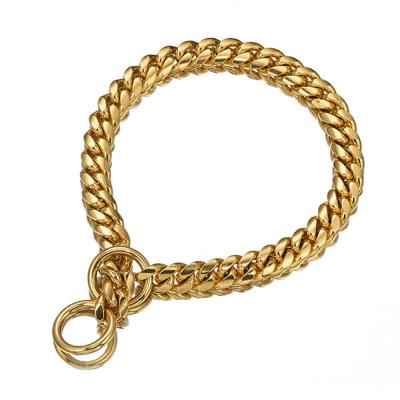 China 10mm Gold Dog Chain Collar Pet Collar Hunting Personalized Cooling Wholesale Dog Collar for sale