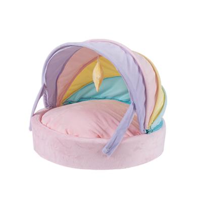 China Cute Pink Removable Travel Princess Pet Bed With Canopy Plush Dog Bed for sale