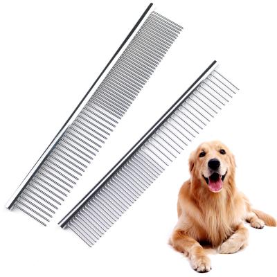 China Stocked Stainless Steel Hair Comb Puppy Metal Cat Metal Double Row Teeth Brush Pet Grooming Remover for sale