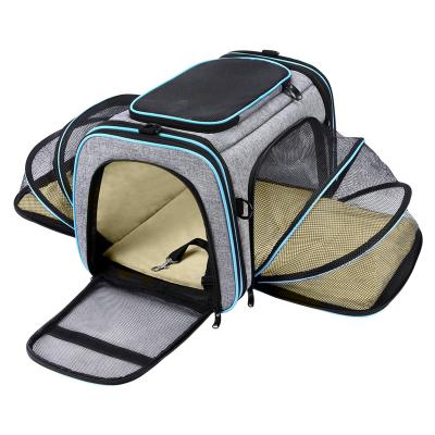 China Viable Expandable Foldable Soft Open Doors Backpack 5 Strips Pet Dog Carrier Reflective Pet Travel Bag Carrier For Cats for sale