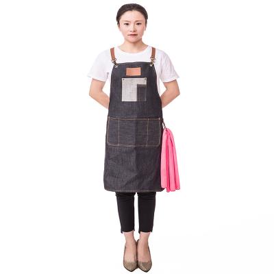 China Custom Black Anti-Static Logo Printed Kitchen Restaurant Cooking Barber Cross Back Japanese Long Apron For Hairdresser for sale