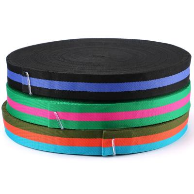 Κίνα High tenacity polyester webbing webbing yarn-dyed rainbow stripe webbing parcotton blend multicolor in stock προς πώληση