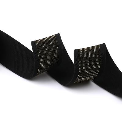 China Metallic Elastic Band 10 15 25 30 35 50mm Custom Viable With Gold Lurex Yarn For Cloth Pants Lunch Box Strap for sale