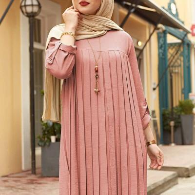 China New Anti-wrinkle Middle East Muslim Multicolor Casual Pleated Loose Sleeve Long Round Neck Comfortable Plus Size Top Southeast Asia for sale