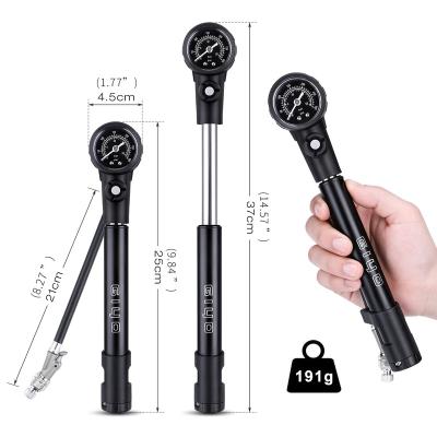 China Aluminum Alloy/Alloy Bicycle Pump Fork Tire Mini Shock Pump With Valve Switchable Adapter for sale