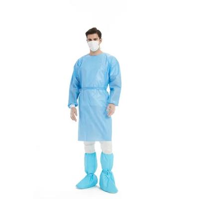 China Isolation Gown With Elastic Cuff Blue Gowns Hospital Medical Disposable Level 2 Reinforce Non Woven PP Pe Surgical Isolation Gowns Sterile for sale