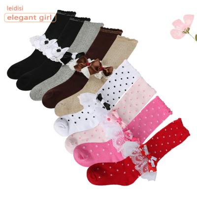 China Summer Soft Cotton Children Long Socks Baby Toddler Kids Girl Bow Knee High Point Long Wave Socks for sale