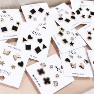 China Titanium Steel Stud Female Geometric Personality Bone Cute Six Piece Ear Stud Multi-ear Hole Set Luxury Set for sale