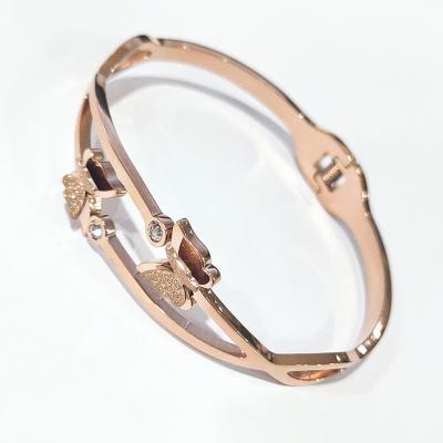 China FASHIONABLE HOT - Selling Stable Pink Zircon Titanium Gold Anti Allergy Steel Bracelet for sale