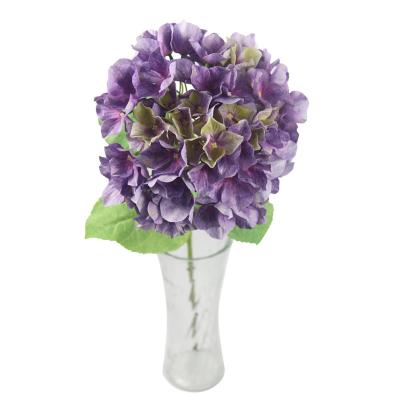 China 3D Printed Single Dark Purple Artificial Large Heads Porcelain Hydrangeas Stem Flowers Silk Hydrangea for sale