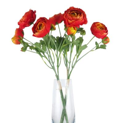 China Realistic Porcelain Flower Bundles Artificial Peony Like Orange Silk Flower Ranunculus Bush Clusters for sale