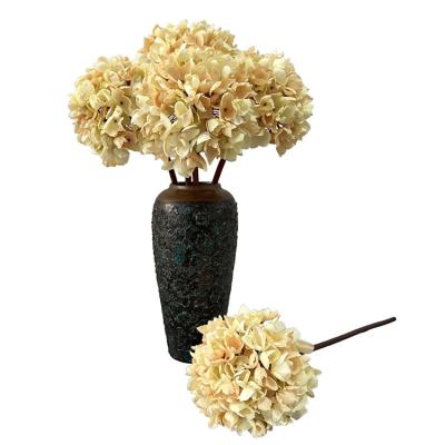 China Wholesale 3 Heads Wooden Multi Head Simulation Real Touch Artificial Hydrangea Wedding Home Decoration for sale