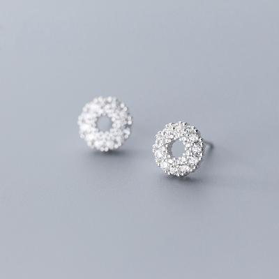 China Fashion 925 Sterling Silver Full Rhinestone Circle Stud Earrings Environmental Friendly For Women Gifts Jewelry for sale