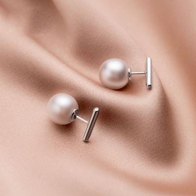 China Simple Fashion Environmental Friendly Round 9mm Pearl Stud Earrings For Women 925 Sterling Silver Fine Christmas Jewelry for sale