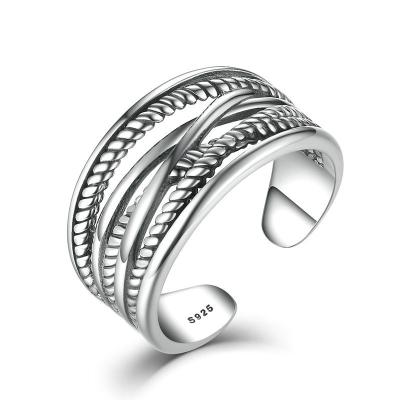 China Environmental Friendly Vintage Twisted Women Multilayer Silver 925 Rings Wholesale for sale