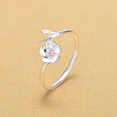 China 925 Sterling Silver Original Handmade Cherry Blossom Environmental Friendly Rings For Fashion Jewelry Christmas Gifts for sale