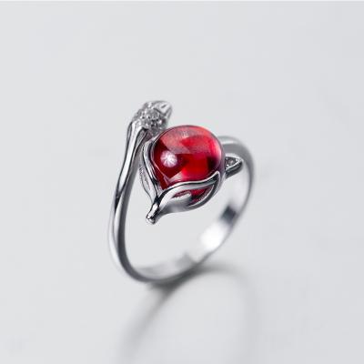 China Real 100% 925 Sterling Silver Red Fox Rings Environmental Friendly Jewelry for sale