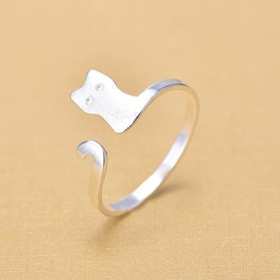 China Boutique Environmental Friendly Jewelry 925 Sterling Silver Matte Finished Cat Rings For Women Animal Jewelry for sale