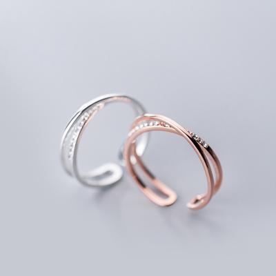 China Environmental Friendly Quality 925 Sterling Silver Open Double Layer X Shape Crystal Rings For Women 2019 Engagement Jewelry for sale