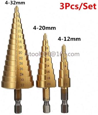 China 3pcs HSS 4-12 Titanium Woodworking Titanium Drill Bits 4-20 4-32 High Speed ​​Steel Woodworking Drill Bits Metal Hole Cutter Cone Cutter 4-20 4-32 for sale