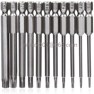 China 11pcs Steel Torx Screwdriver Bits Set with Hole T6 T8 T9 T10 T15 T20 T25 T27 T30 T35 T40 1/4 Inch Hex Shank 75mm/3 Inch Long for sale