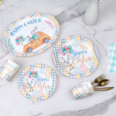 China Disposable Tableware High Quality Wholesale Easter Paper Party Supplies Paper Tableware Set In Stock Custom Paper Plates Manufacturer for sale