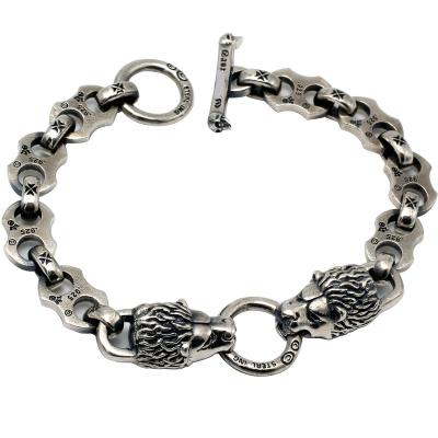 China Neo Punk Gothic Hip Hop Iced Out Hottest Style Double Chain Men's Cuban Bracelet Lion Head Silver S925 Sterling Silver Figure 8 Circle Infinity Loop for sale