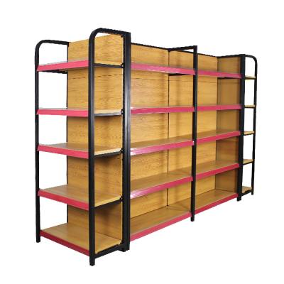 China High Quality Single Sided Single Sided Steel Supermarket China Retail Shelf Grocery Retail Wooden Display Shelf for sale