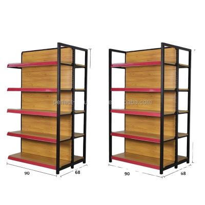 China China Factory Wholesale Single Sided Good Quality 5 Layers Metal Display Rack Shelf Supermarket Wood Panel Frame for sale