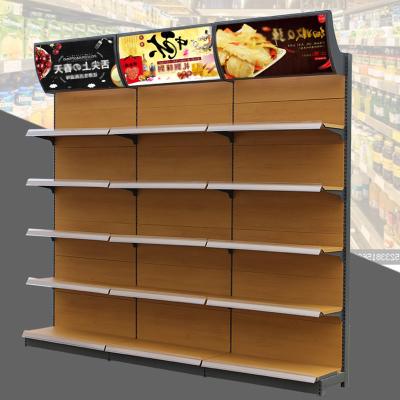 China China Iron Single Sided/Double Sided Grain High Quality Retail Wood Iron Supermarket Shelf Grocery Steel Display Rack for sale