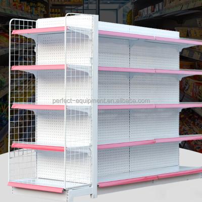 China Retail Single Sided Mental White Flat Panel Shelf Rack Shelf Supermarket Heavy Duty Hole Supermarket Shelf for sale