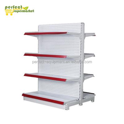 China Single Sided Grocery Display Hole Board Metal Racks Shelves For General Grocery Supermarket Shelf Gondola Shelving for sale