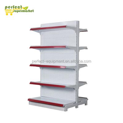 China Single Sided Grocery Store Used Shopping Supermarket Equipment Rack Shelving Gondola Metal Display Hole Board Shelves Rack for sale