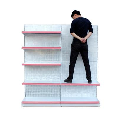 China Single Sided Chinese Supplier Hole Board White Grocery Shelves For General Grocery Supermarket Shelf Gondola Shelving for sale