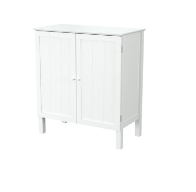 China Modern White Freestanding Wooden Bathroom Cabinet Storage Cupboard With 2 Doors And 2 Adjustable Shelves for sale