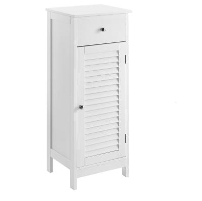 China Free Standing Corner Organizer Modern Wooden White Bathroom Unit Floor Cabinet Storage Set With Drawer Shutter Door for sale