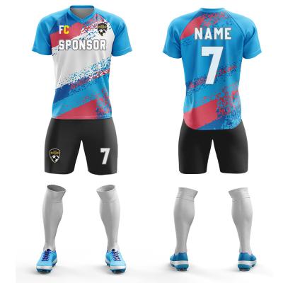 China New custom design 2205s blue club team singlet football shirt uniforms soccer jersey sublimation football wear man models blue sets for sale