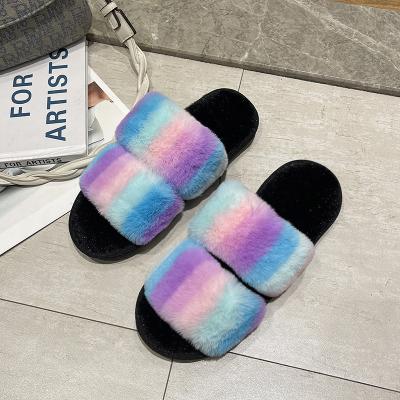 China Fashion Trend Fashion Faux Fur Open Toe Indoor Slippers For Women for sale