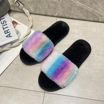 China Fashion Trend Designer Fox Fur Fluffy Sandals Slippers Hairy Fur Women Slides for sale