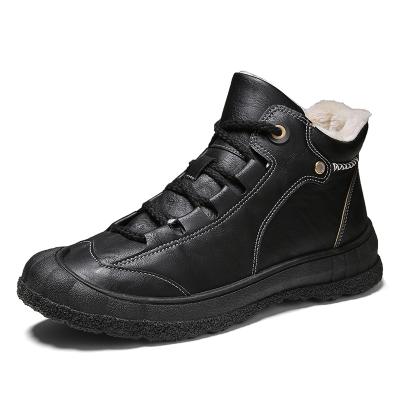 China Fashionable designer round PU Leather Warm Winter shoes fashion lace-up boots for man for sale