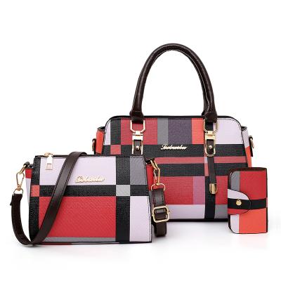 China PU Leather 3 In 1 Fashion Stripe Wholesale Women 3 Pieces Ladies Handbag Set for sale