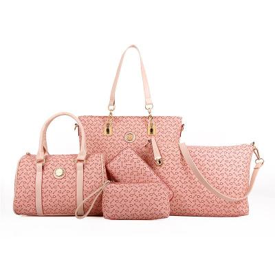 China PU Leather 5 in 1 Full Printing Lady Pu Leather Ladies Tote Bags Fashion 3 in 1 Cross Body Handbag Set Shoulder Bag for Women for sale