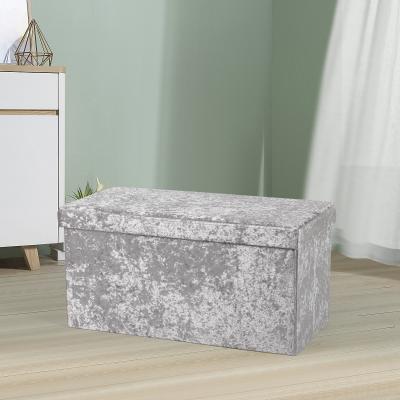 China New Fashion Modern Silver Velvet Ottoman Crushed Box Foldable Big With Storage for sale