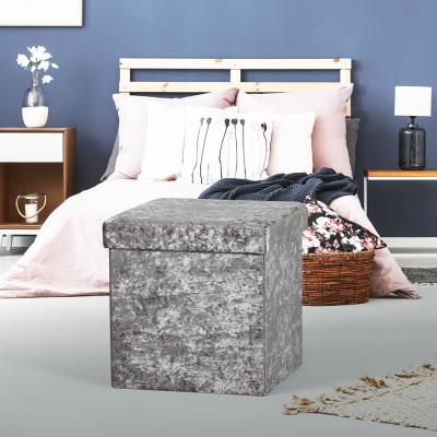 China Luxury Gray Crushed Velvet Storage Foldable Ottoman foldable ottoman for wohnmbel for sale