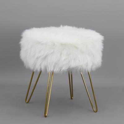 China Gold Small Ottoman Footstool Bedroom Footstool White Faux Fur Sturdy Customized French Stools for sale