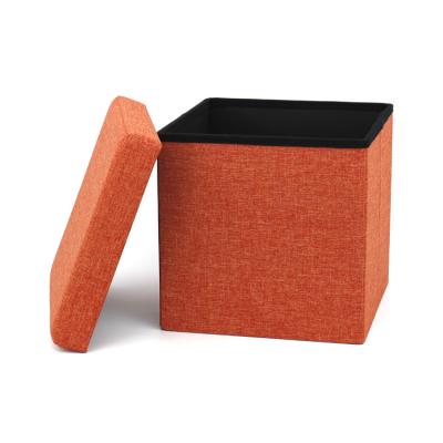 China RTS Collapsible Cationic Yarn Fabric Folding Storage Ottoman Stool For Living Room Sofa for sale