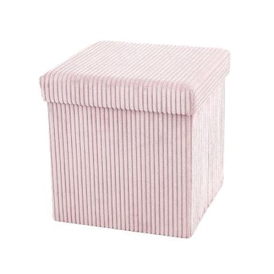 China Pink Foldable Corduroy RTS Foldable Storage Ottoman Ottoman Seat Velvet Folding Storage Ottoman for sale